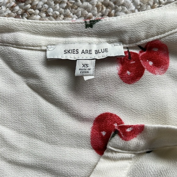 Skies Are Blue Cherry Patterned Cream Blouse - Picture 3 of 3